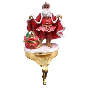 Christmas Santa Claus‎ Stocking Holder Heavy Gold Tone Treat Box Mantel Decor
